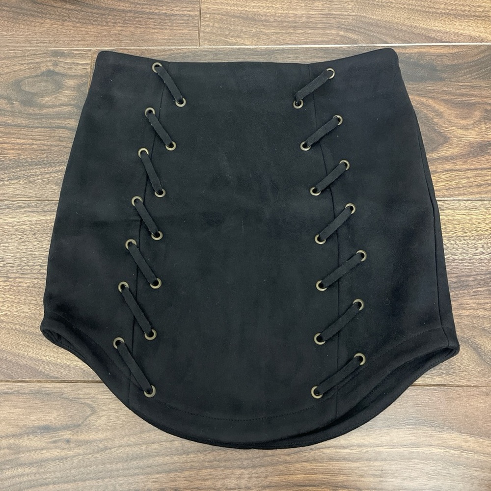 LF Black Suede Laced Skirt NWOT